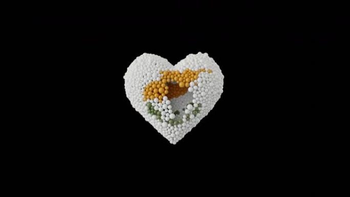 塞浦路斯国庆节。4月1日。心动画与阿尔法磨砂。用闪亮的心形球体做成的动画。