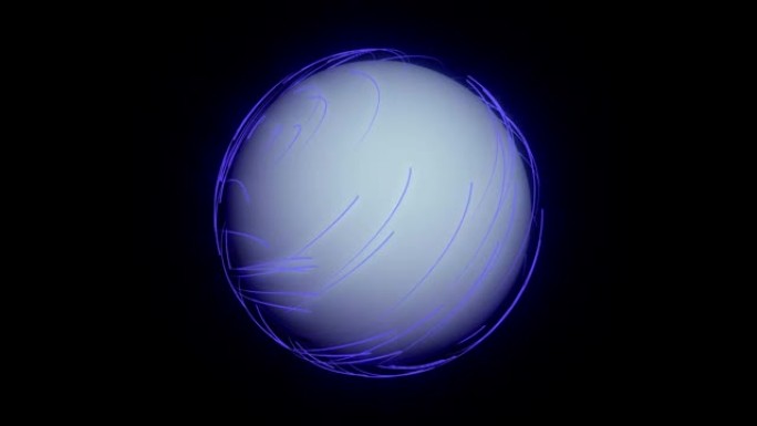 3D发光霓虹灯线在球体周围移动。带阿尔法通道的动画