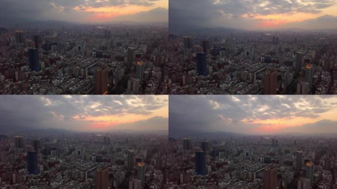台湾日落天空台北城市景观高空中全景4k