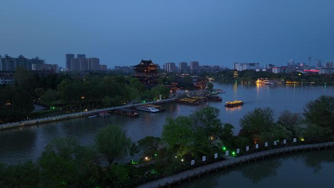 泰州凤城河望海楼航拍空镜