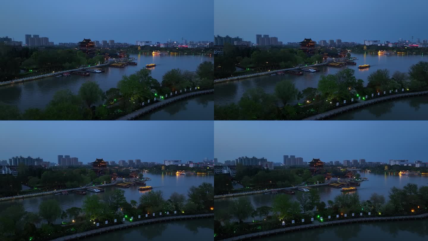 泰州凤城河望海楼航拍空镜