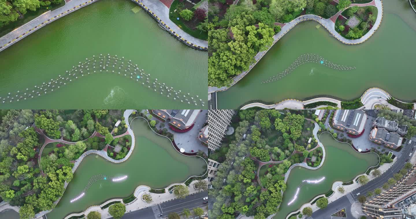 5K原素材--航拍上海新天地太平湖