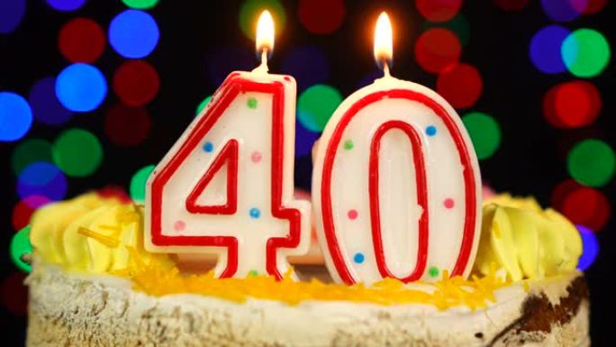 40号生日快乐蛋糕Witg燃烧蜡烛礼帽。