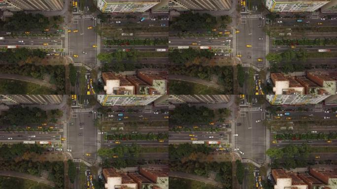 台湾晚间时间台北市中心天台交通街十字路口空中全景4k