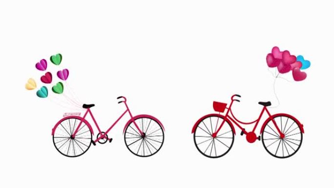 红色自行车与爱心气球图标动画。