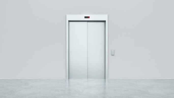 带开放式金属门的现代电梯。电梯下降，门打开。显示屏上的数字发生变化，按钮熄灭。选择、商业和成功理念。