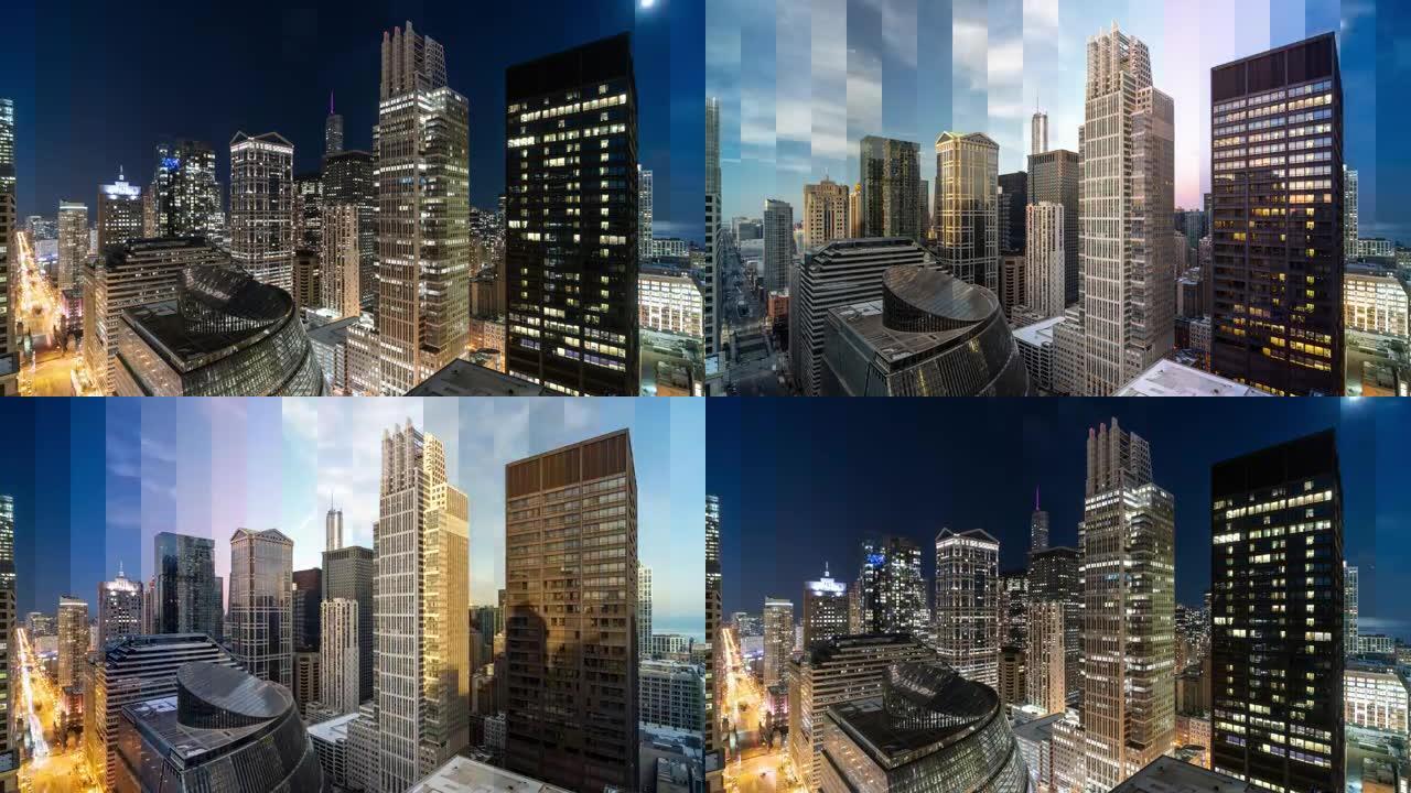芝加哥市中心的城市景观-时间片