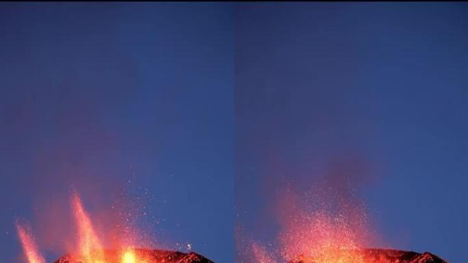 熔岩喷泉喷出流体岩浆，沿着通风口迅速建造了几座充满气泡的熔岩丘陵。