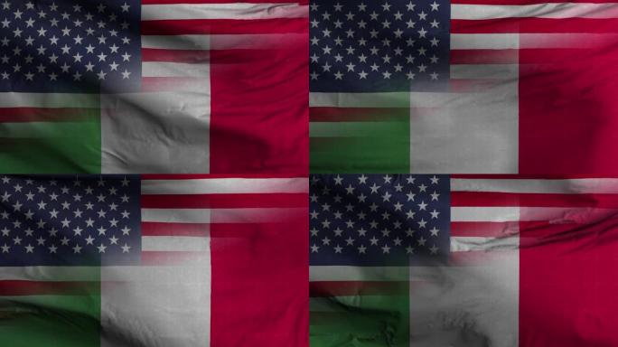 美国意大利国旗混合纹理波浪背景4K