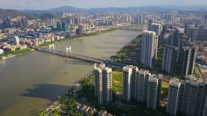 晴天珠海城市景观河湾空中全景4k中国