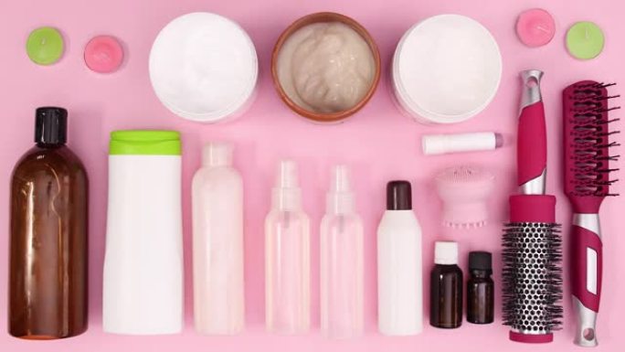 护肤化妆品产品以粉红色为主题。停止运动