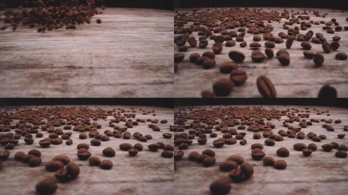 烤咖啡豆掉在木头上
