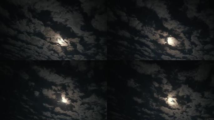 夜晚满月，云在移动，时间流逝