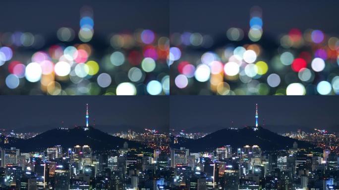 首尔市容美丽的夜景