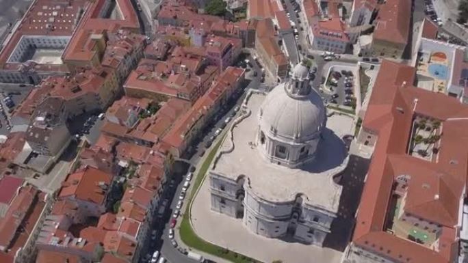 夏季里斯本城市景观教堂圣昂格瑞西亚顶级空中全景4k葡萄牙