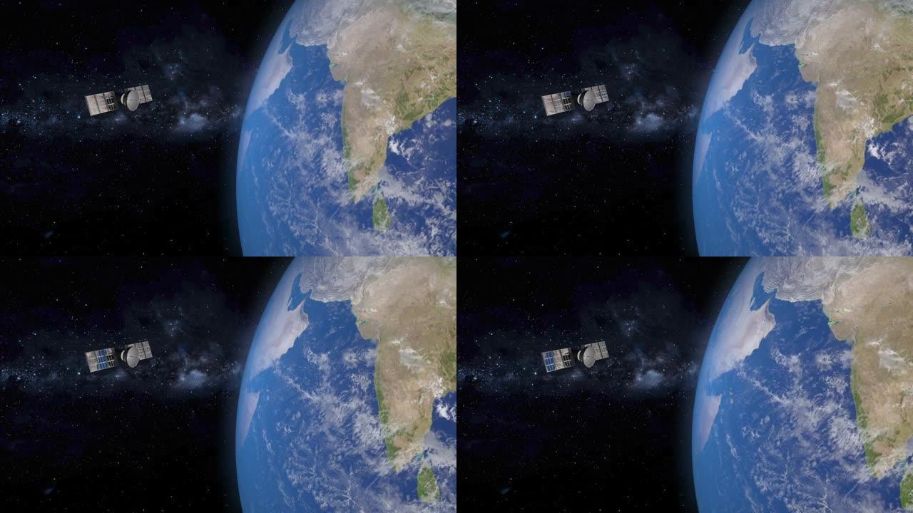 卫星从太空扫描和监测地球。环绕地球行星运行的卫星。
