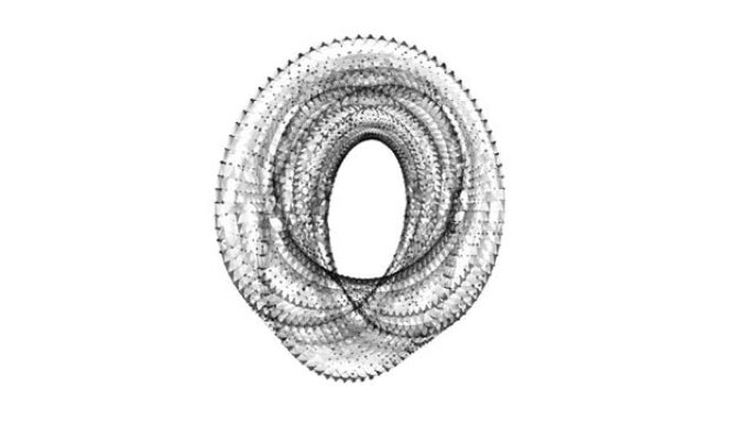 莫比乌斯条环神圣几何。表面向上的空间图形。具有双重圆形轮廓的视错觉。线框低聚网格