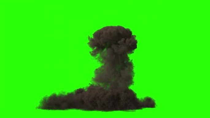 绿色屏幕背景上冒黑烟的3D火灾爆炸