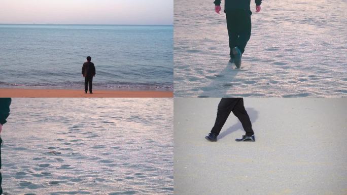 1080p 120帧海边人物走在沙滩上