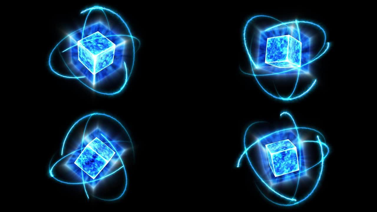 神秘的深蓝波立方体空核能面和原子由无限能量移动