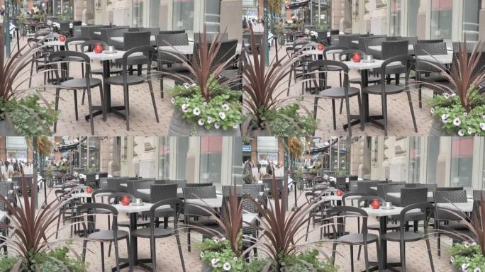 芬兰赫尔辛基咖啡馆外的空椅子。赫尔辛基.芬兰-9月2日.2020