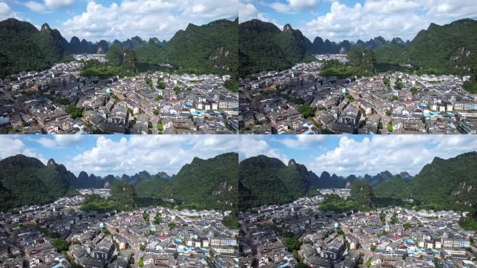 桂林阳朔西街蓝天白云航拍