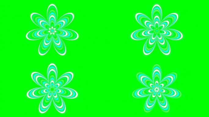 绿色屏幕上的迷幻花朵形状