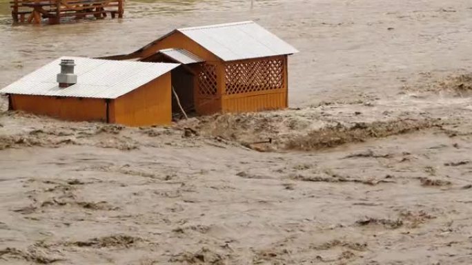 洪水冲走建筑物自然生态灾害河流泛滥全球变暖问题洪水