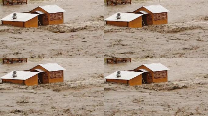 洪水冲走建筑物自然生态灾害河流泛滥全球变暖问题洪水