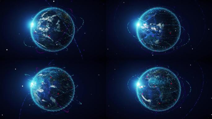 带连接线的4k地球 (特写)-可循环-国际网络