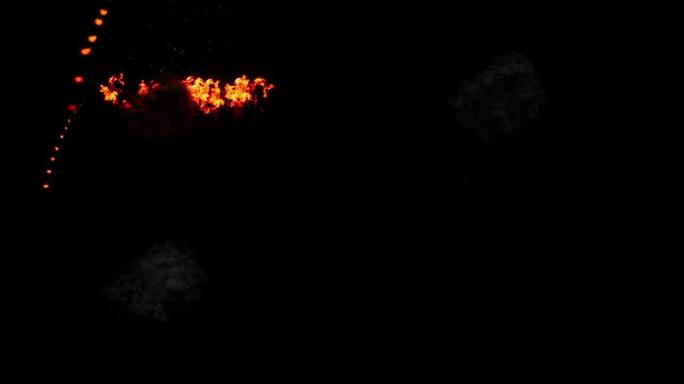 Inferno在屏幕中央爆发红色火焰，黑烟上升到顶部，烟花效果由Alpha通道隔离 (透明背景) Q