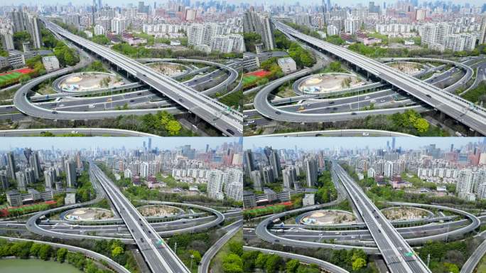 上海城市高架桥交通车流航拍【4K60】