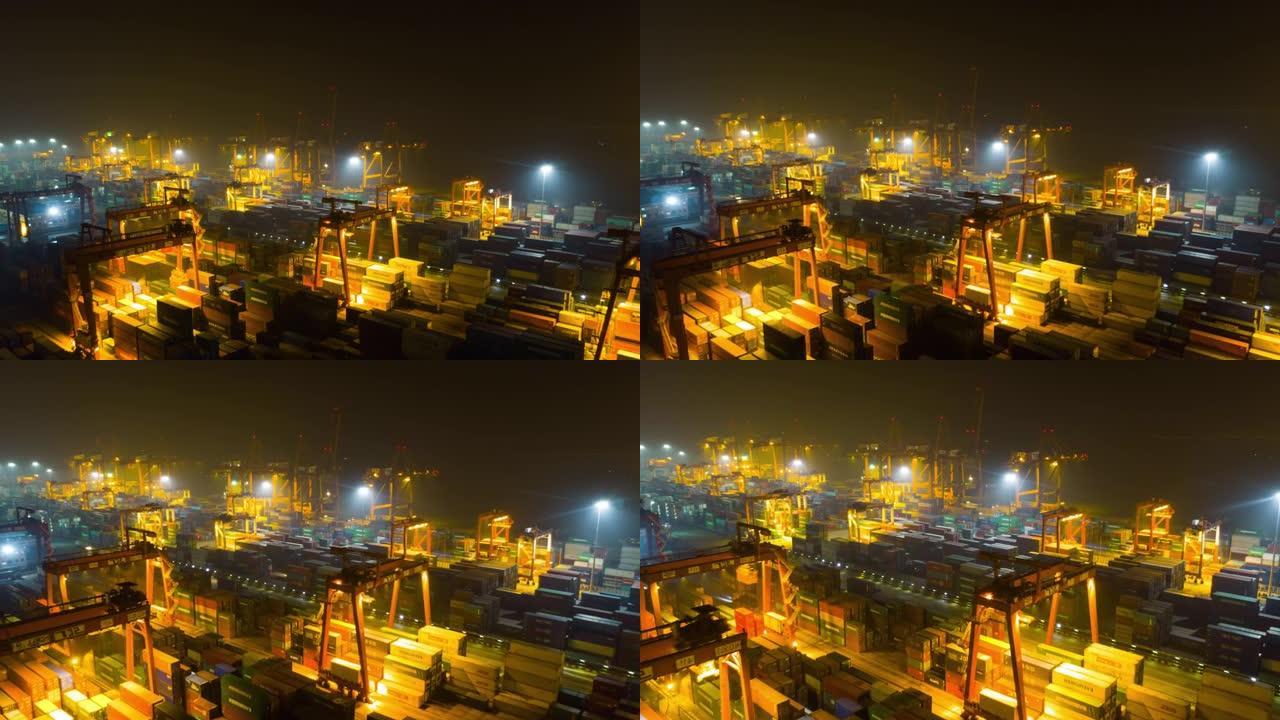 中国夜间照明深圳市著名港口航空全景4k延时
