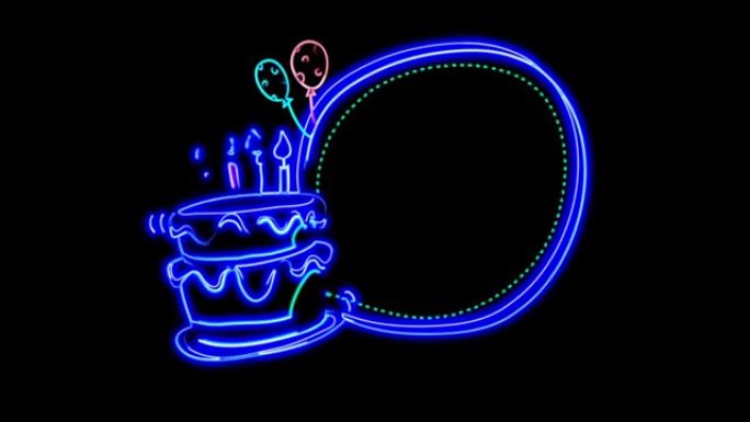 抽象无缝生日快乐4k视频动画。黑色背景上发光霓虹灯抽象蓝白色生日快乐的视频动画。
