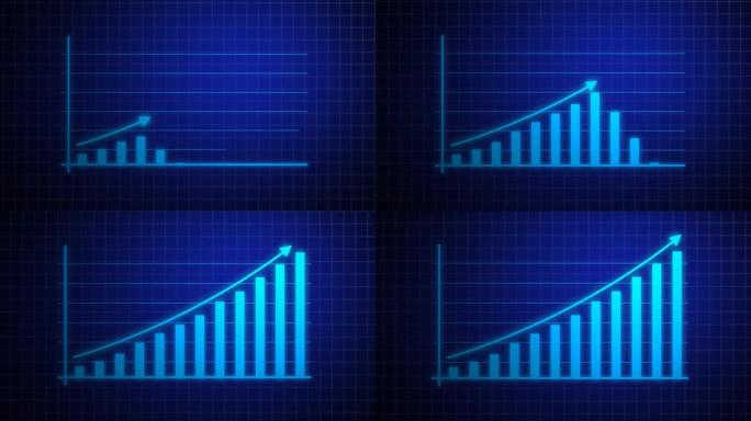 带有glow和rising arrow 4k动画的业务增长和成功信息图表。