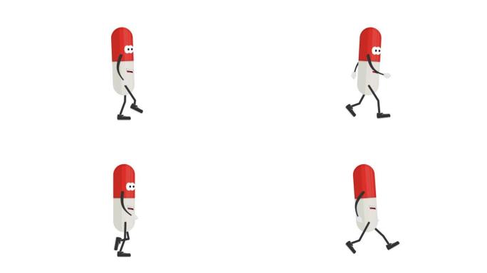 抗生素动画。卡通人物药丸