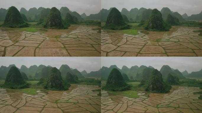 中国桂林稻田风景喀斯特景观鸟瞰图