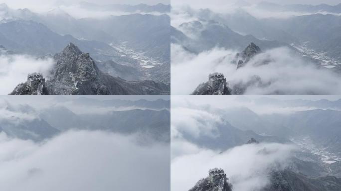 雪后的中国长城，云雾中的自然风光 (延时)