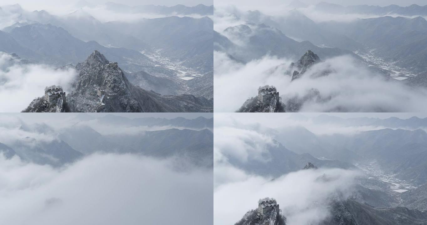 雪后的中国长城，云雾中的自然风光 (延时)