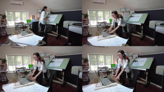 多莉 (Dolly) 拍摄了年轻的女建筑师在办公室工作的笔记本电脑，并公开了建筑计划
