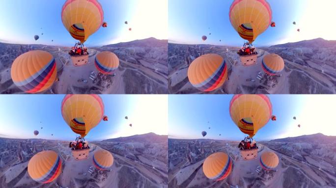 卡帕多西亚乘坐热气球飞行。360 3D过度捕获
