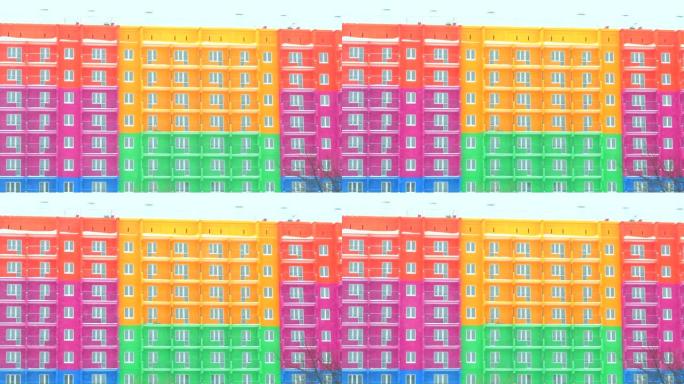明亮的彩色多层面板住宅，新建筑。4k