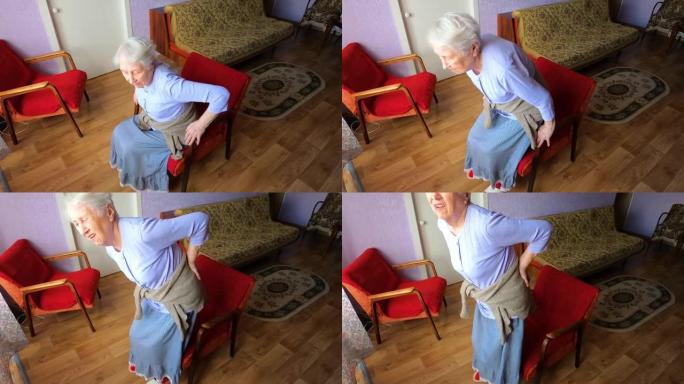 老年75岁高龄女子腰痛按摩腰痛，减轻腰痛不适。老年人的疾病，坐骨神经损伤概念