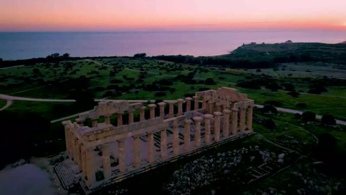 Selinunte，Temple，西西里岛，意大利，日落在Selinunte Sicilia考古遗址