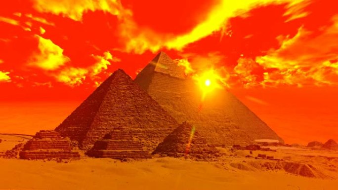 埃及吉萨金字塔上的红色日落