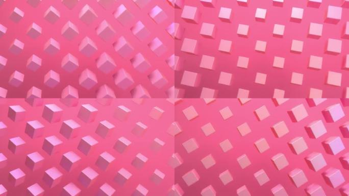 带有粉红色移动立方体的抽象背景。