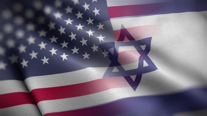 美国以色列国旗混合纹理挥舞近距离背景高清