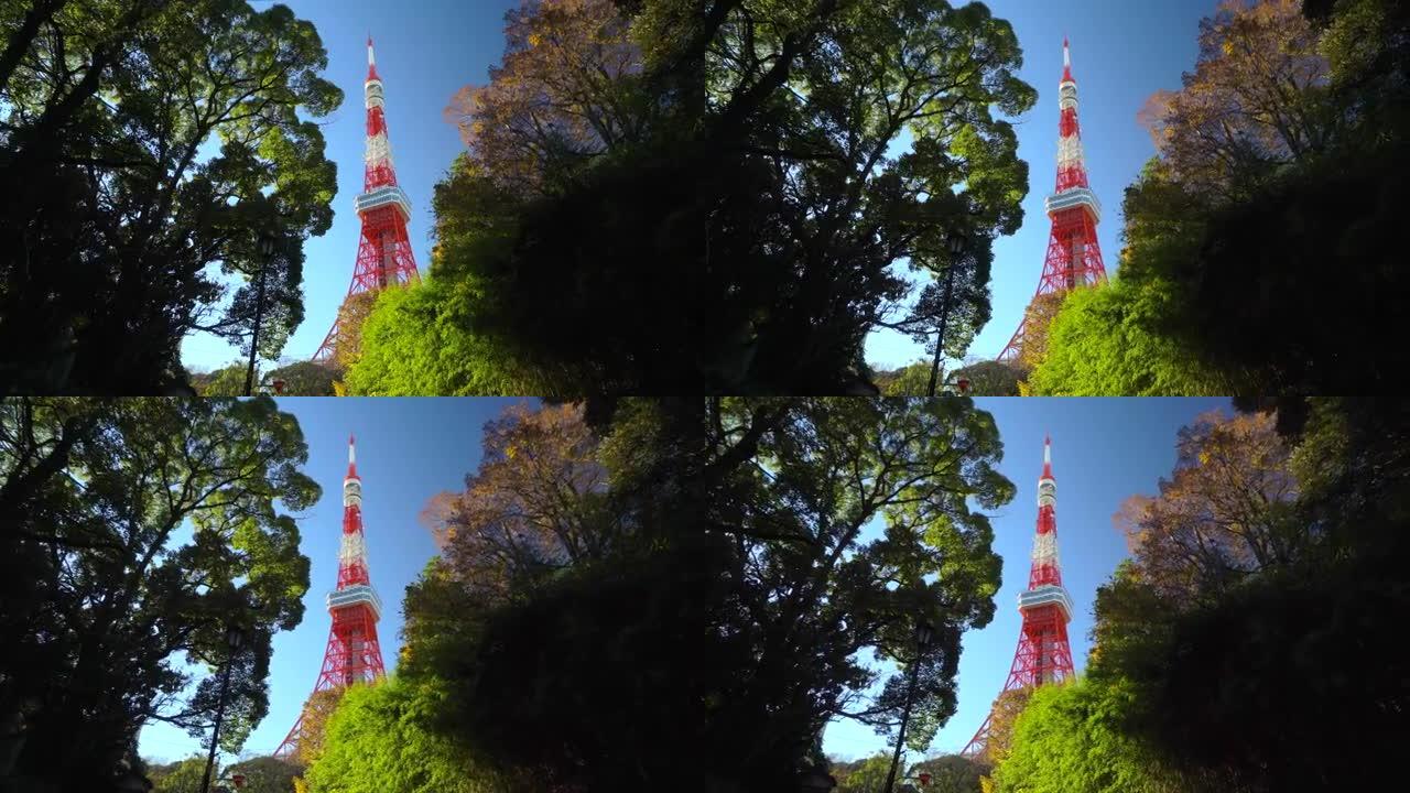 日本东京绿树顶的东京塔
