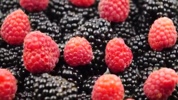树莓和黑莓的成熟生浆果，背景