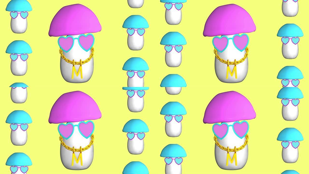 花式蘑菇舞的循环3D动画。
